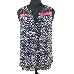 Sanctuary Women's Sleeveless Blouse Border Craft Button Split Neck Shirt Black M
